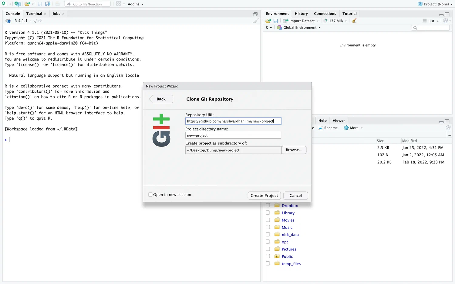 Choosing version control, Git and pasting link to your repository.